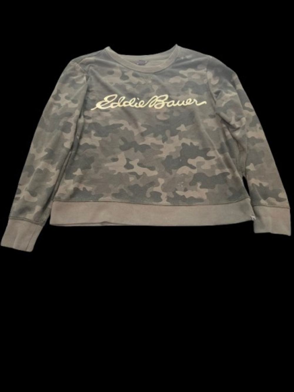 Eddie Bauer Womens Olive Camo Logo Crewneck Sweatshirt